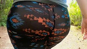 Busty milf in leggings flashes her BBW beauty